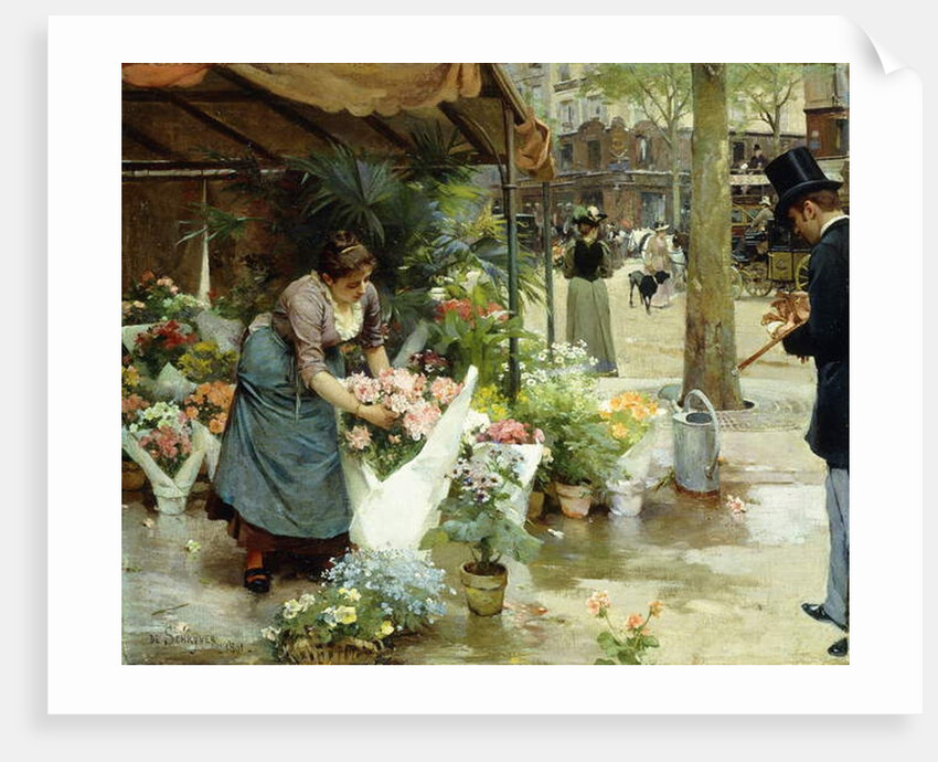 A Flower Market in Paris, 1891 by Louis de Schryver