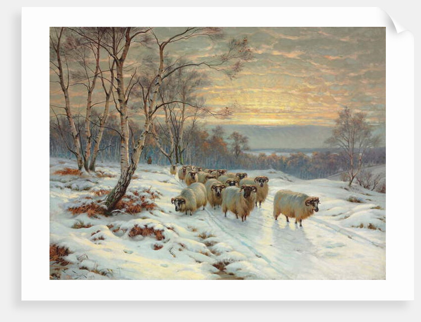 A Shepherd with his Flock in a Winter Landscape, 1919 by Wright Barker