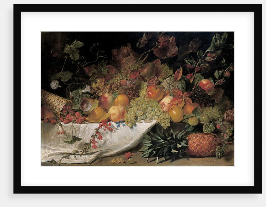 Fruit and flowers on a stone ledge, 1829 by George Lance