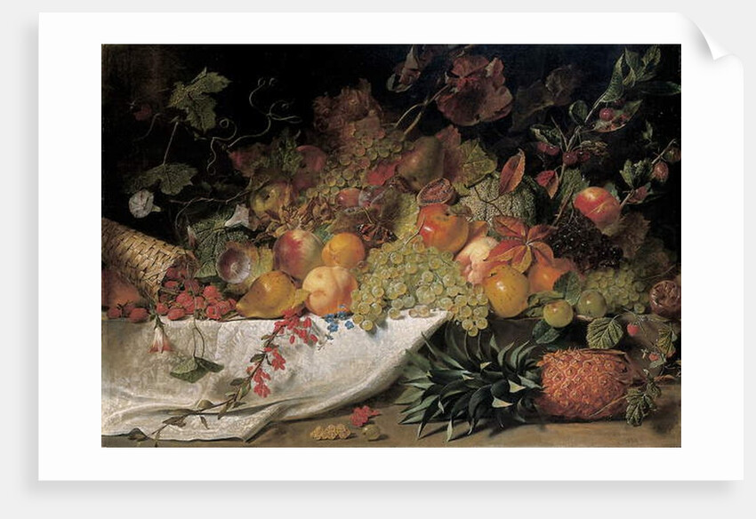 Fruit and flowers on a stone ledge, 1829 by George Lance