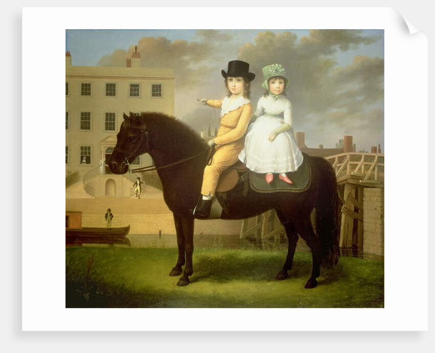 Two Children Seated On A Black Pony by Nathan Theodore Fielding