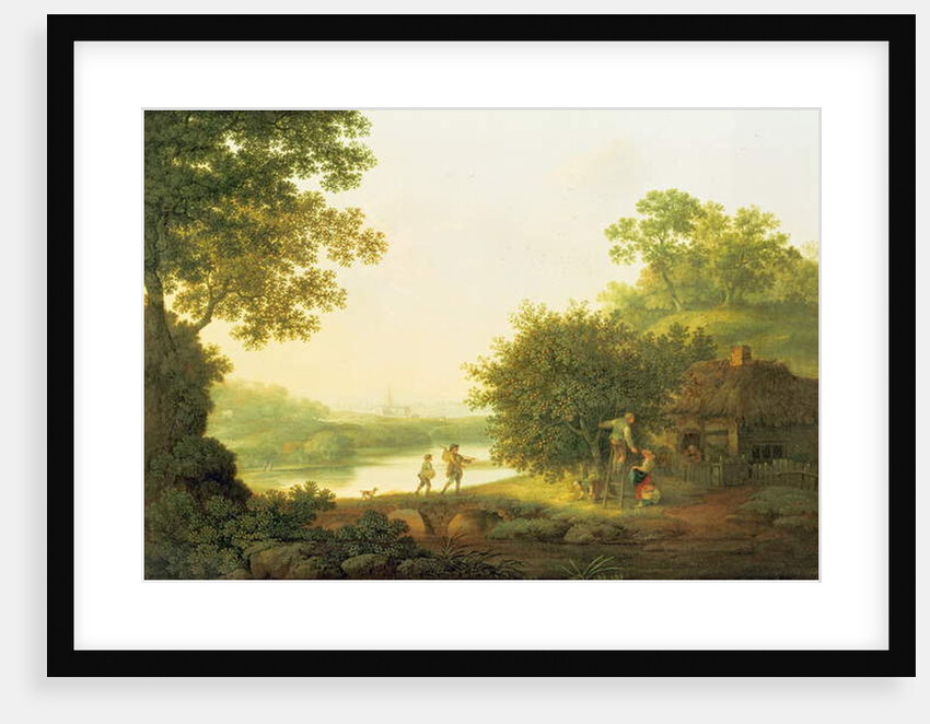 Applepickers, by a Cottage In A Wooded Landscape with Chichester Beyond by George of Chichester Smith