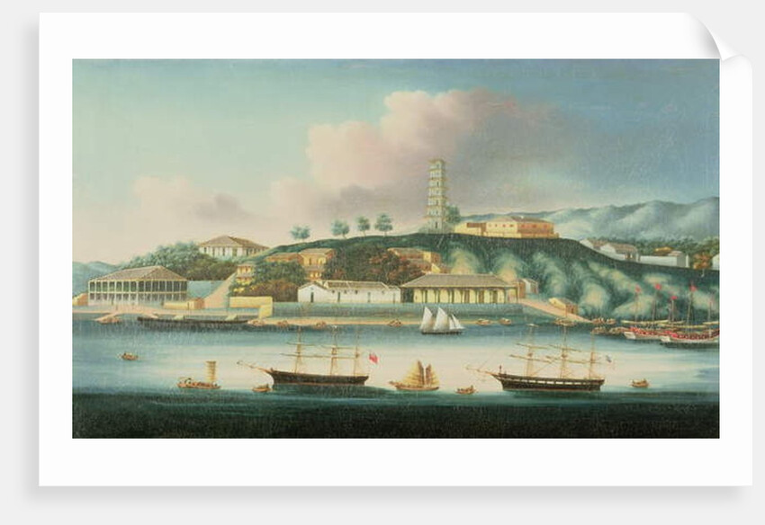 View of Whampoa Reach, with an English Barque, an American Ship and Sailing Boats by Anglo-Chinese School