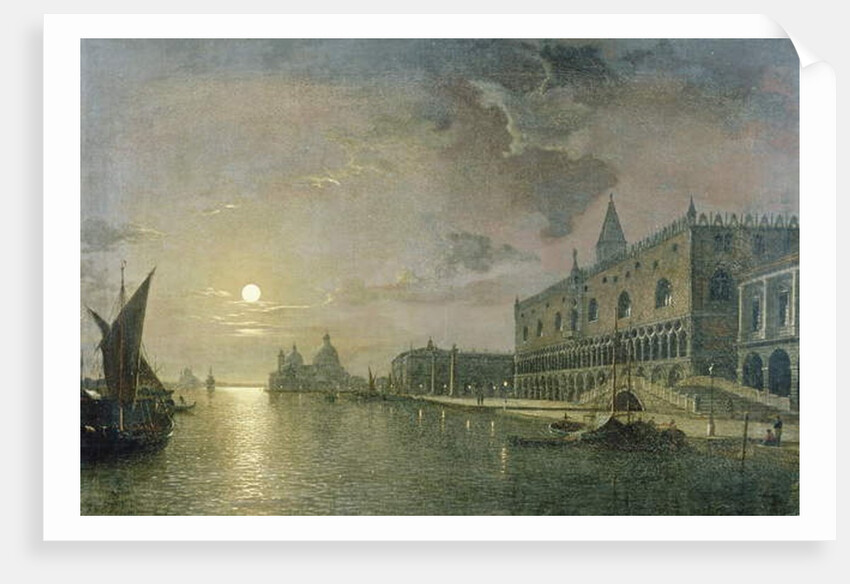 Moonlit View Of The Bacino Di San Marco, Venice, With The Doge's Palace by Henry Pether