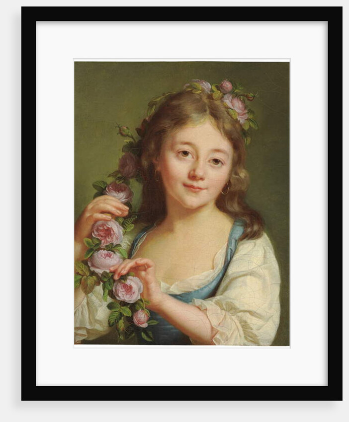 Young girl with a garland of roses by Antoine Vestier