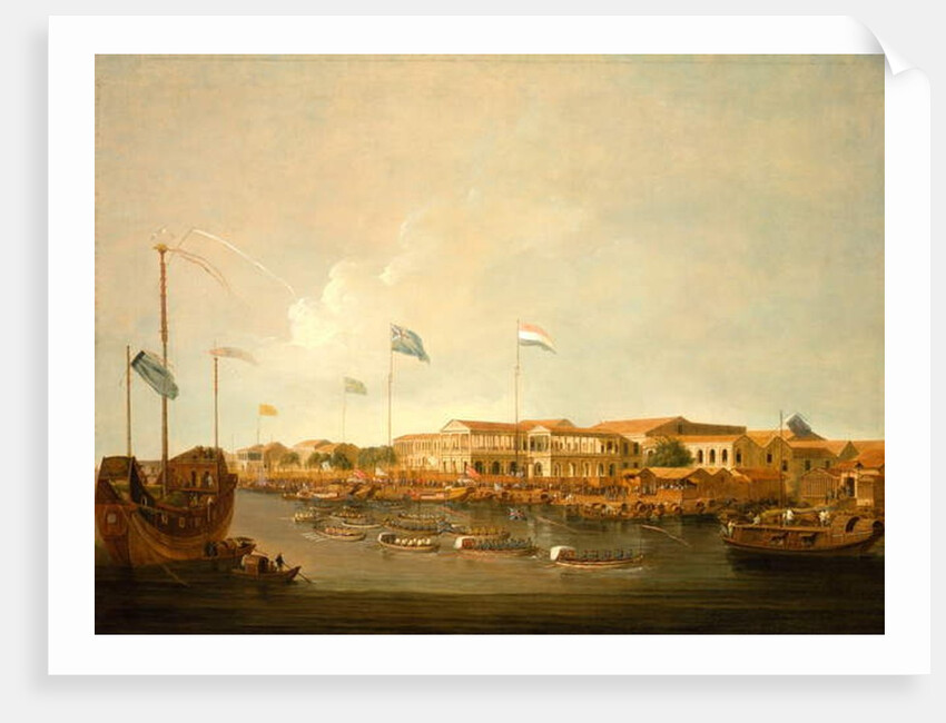 The Hongs at Canton from the south east, with a regatta on the Pearl river by Thomas Daniell