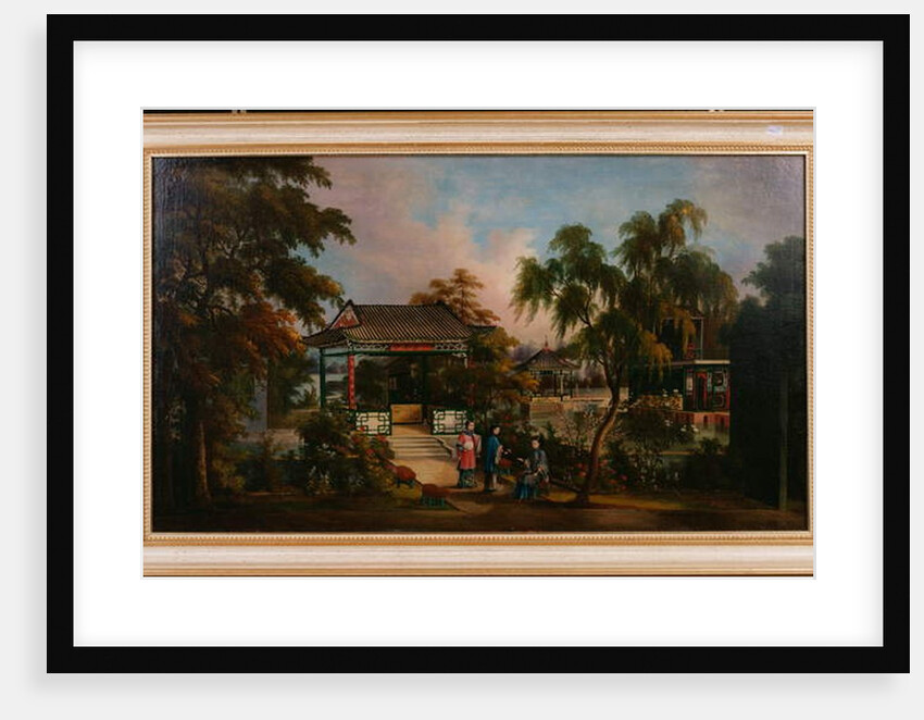 View of Howqua's Garden in Canton with Ladies by a Pavillion, c.1850 by School Chinese