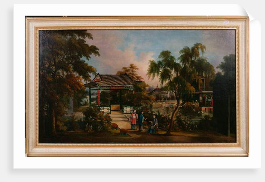 View of Howqua's Garden in Canton with Ladies by a Pavillion, c.1850 by School Chinese