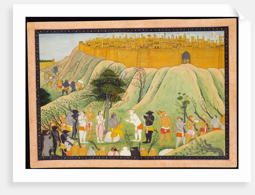 Rama and Lakshmana in Counsel with the Monkey and Bear Allies, c.1800 by School Pahari