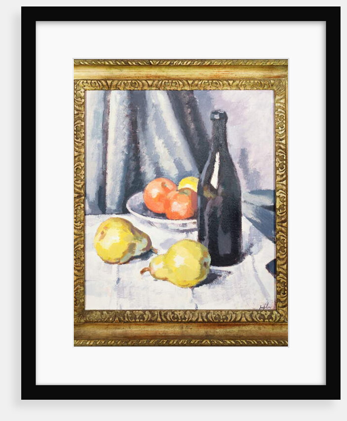 Apples, Pears and a Black Bottle on a Draped Table, c.1928 by Samuel John Peploe