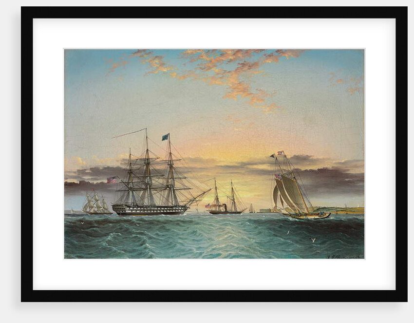 The U.S.S. Ohio Under Tow in the Lower Bay, New York with a View of Fort Hamilton by James E. Buttersworth