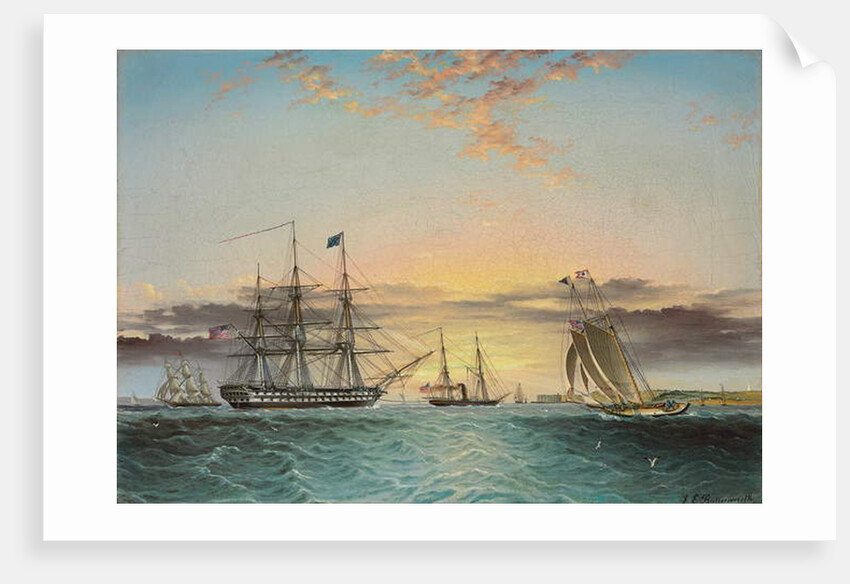 The U.S.S. Ohio Under Tow in the Lower Bay, New York with a View of Fort Hamilton by James E. Buttersworth