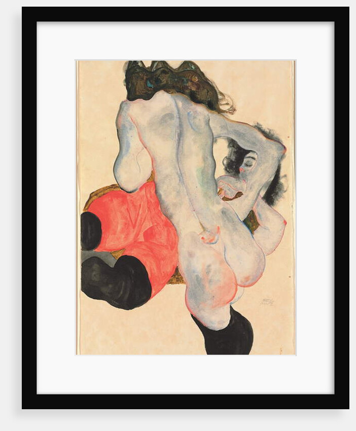 Woman with Red Pants and Standing Female Nude; Liegende Frau mit roter Hose und stehender weiblicher Akt, 1912 by Egon Schiele
