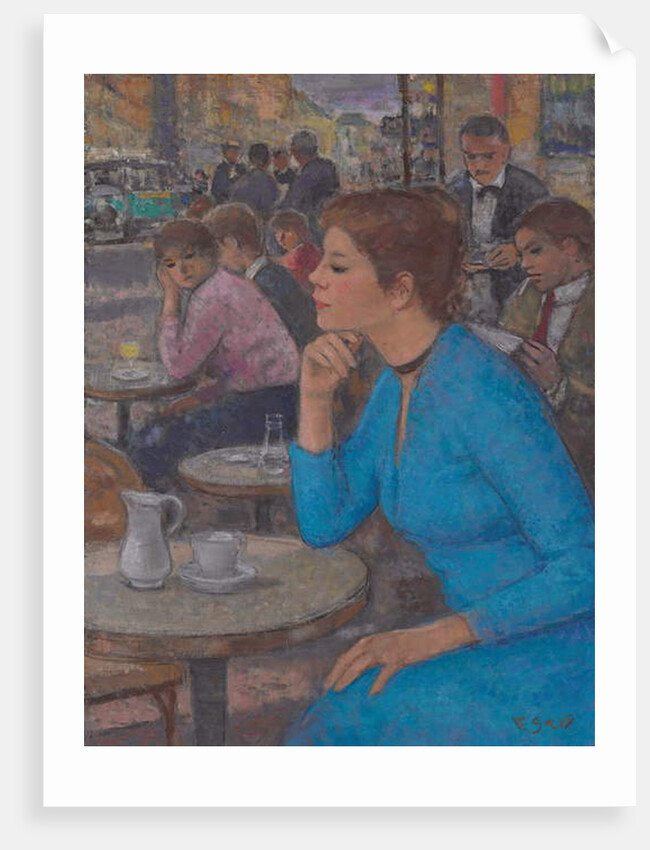 Eugenie in a Blue Dress at 'Deux Magots', Paris, c.1980 by Francois Gall