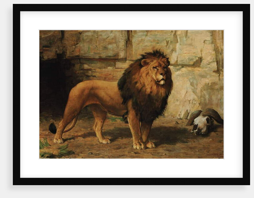 A Lion Guarding his Den, 1886 by George Goodwin Jnr Kilburne