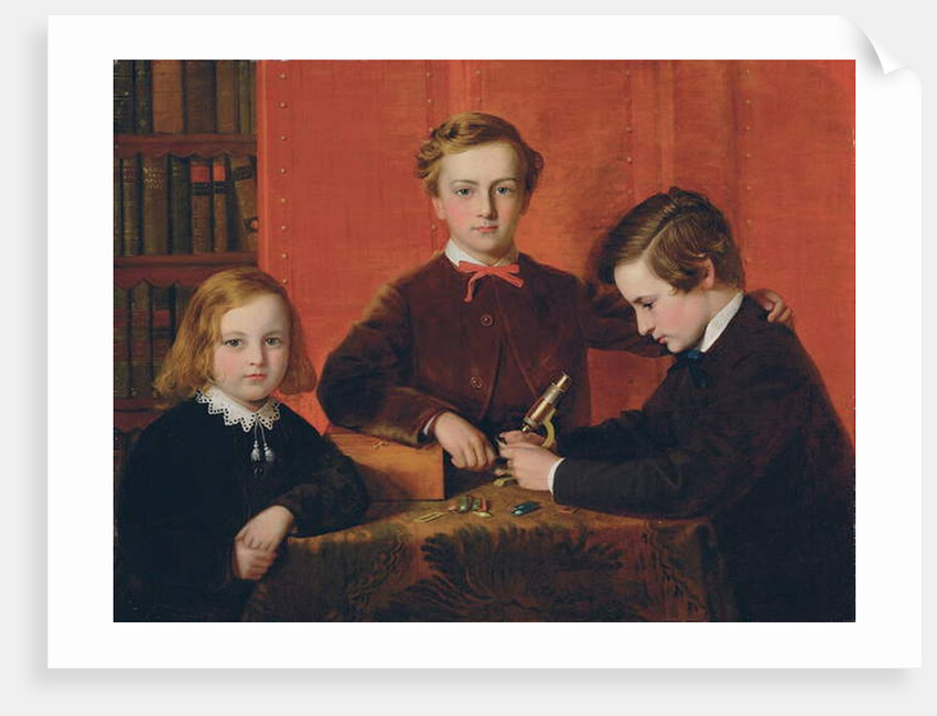 The Young Microscopists: Portrait of Frank, Harry and Arthur Izod Richards, Aged 10, 8 and 5, Playing with a Microscope by John Edgar Williams