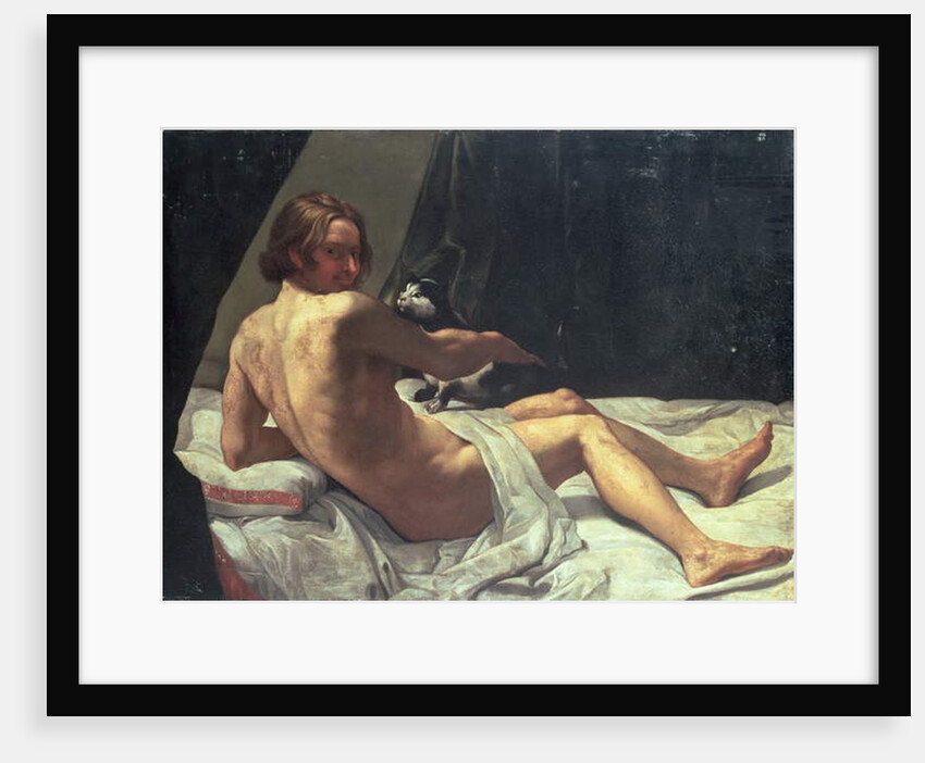 Young Man Lying on a Bed with a Cat, 1620 by Giovanni Lanfranco