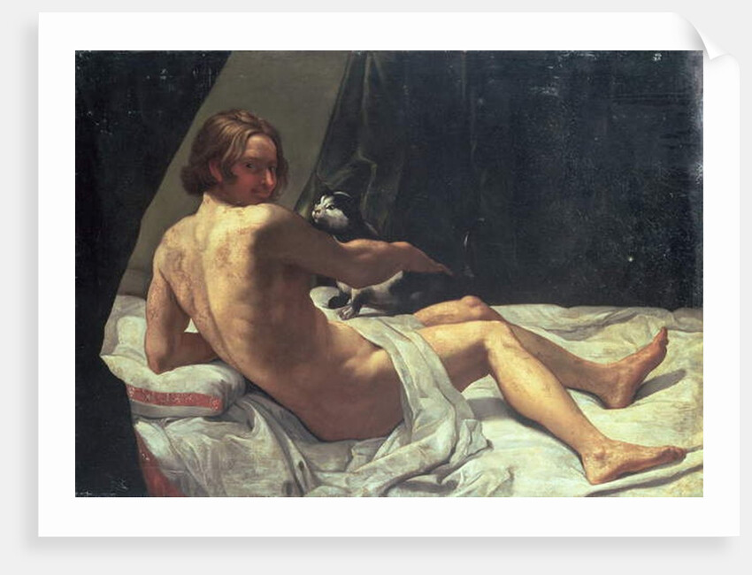 Young Man Lying on a Bed with a Cat, 1620 by Giovanni Lanfranco
