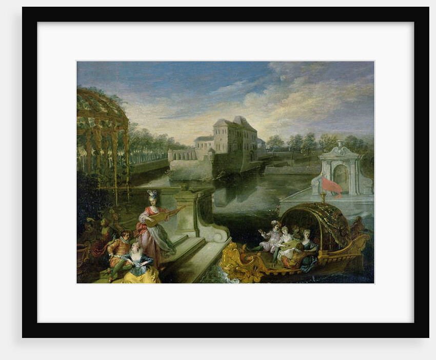 The Spring: Fete Champetre in a Water Garden with Figures in a Boat by Jean Antoine Watteau