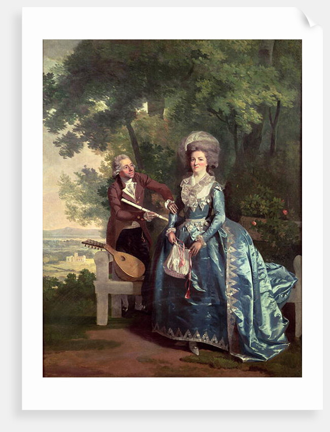 A lady and gentleman in a landscape by Benjamin Wilson
