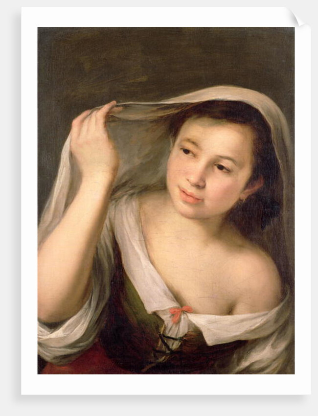 A young girl raising her veil by Bartolome Esteban Murillo