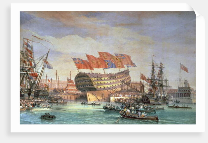 The Launching of HMS 'Trafalgar' at Chatham, July 1820 by C. John Mayle Whichelo
