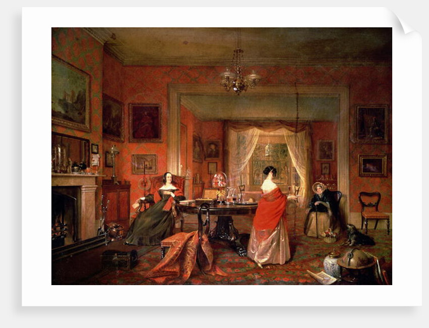 Three ladies in a drawing room interior by Pieter Christoffel Wonder