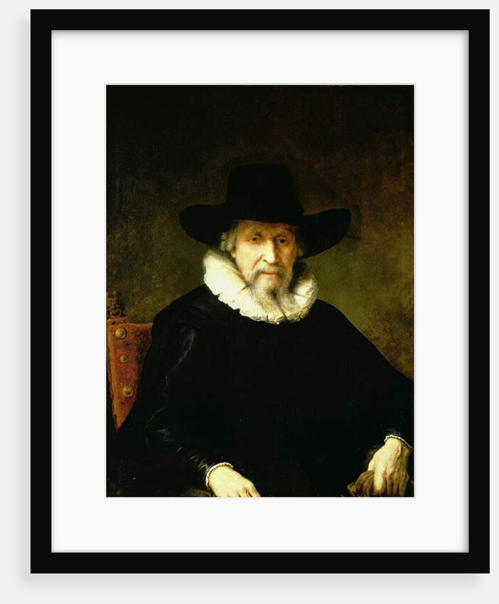Portrait of a Gentleman wearing a ruff and dark clothes with a wide brimmed hat by Ferdinand Bol