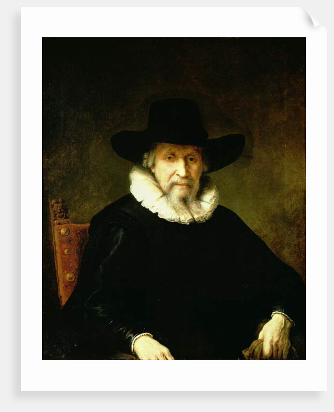 Portrait of a Gentleman wearing a ruff and dark clothes with a wide brimmed hat by Ferdinand Bol