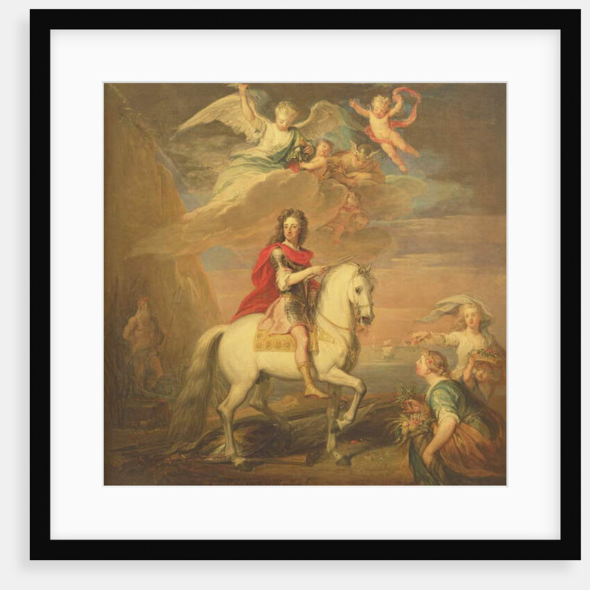 William III on a grey charger observed by Neptune, Ceres and Flora. Mercury in the sky and Astrea by Godfrey Kneller