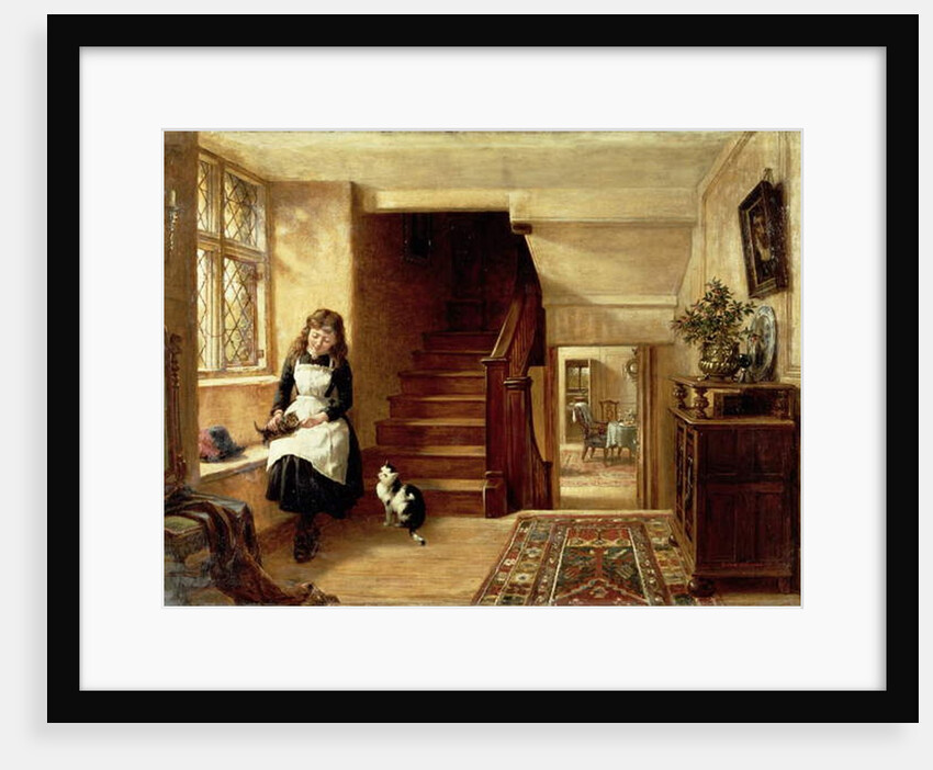 An Interior with a Girl Playing with Cats by Robert Collinson