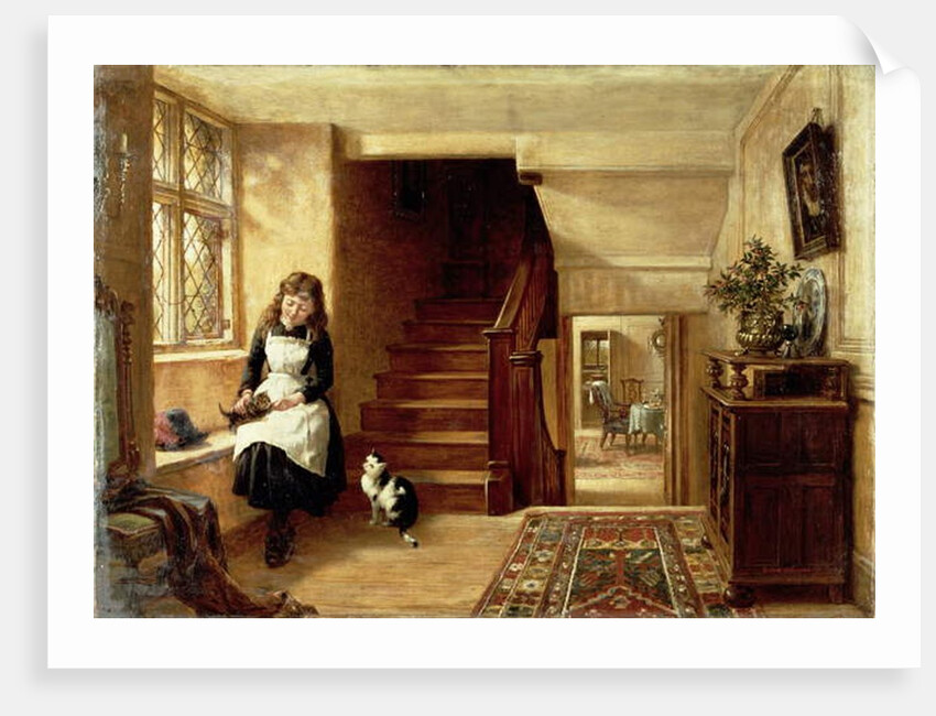An Interior with a Girl Playing with Cats by Robert Collinson