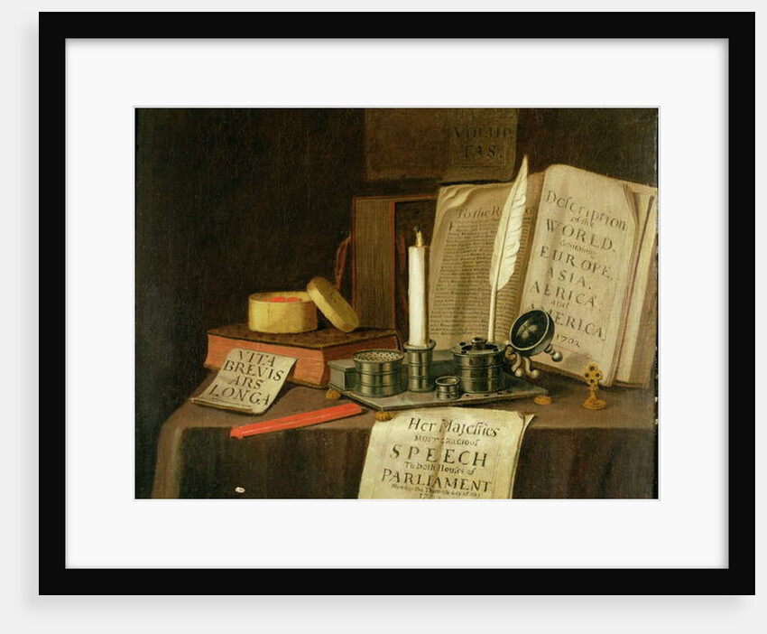 A Trompe L'Oeil With A Pewter Ink Stand, Books And Papers, 1702 by Edwaert Colyer or Collier