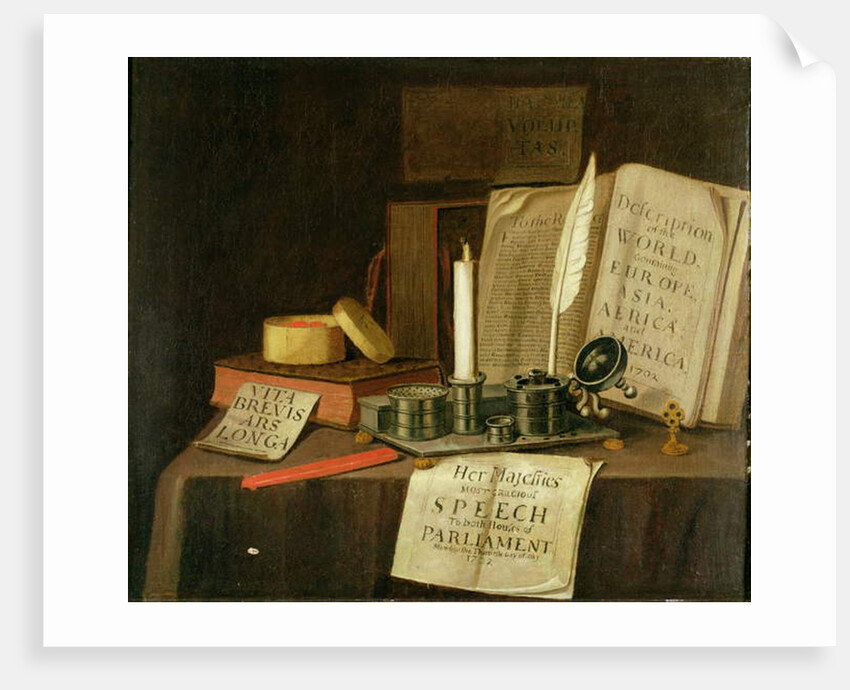 A Trompe L'Oeil With A Pewter Ink Stand, Books And Papers, 1702 by Edwaert Colyer or Collier