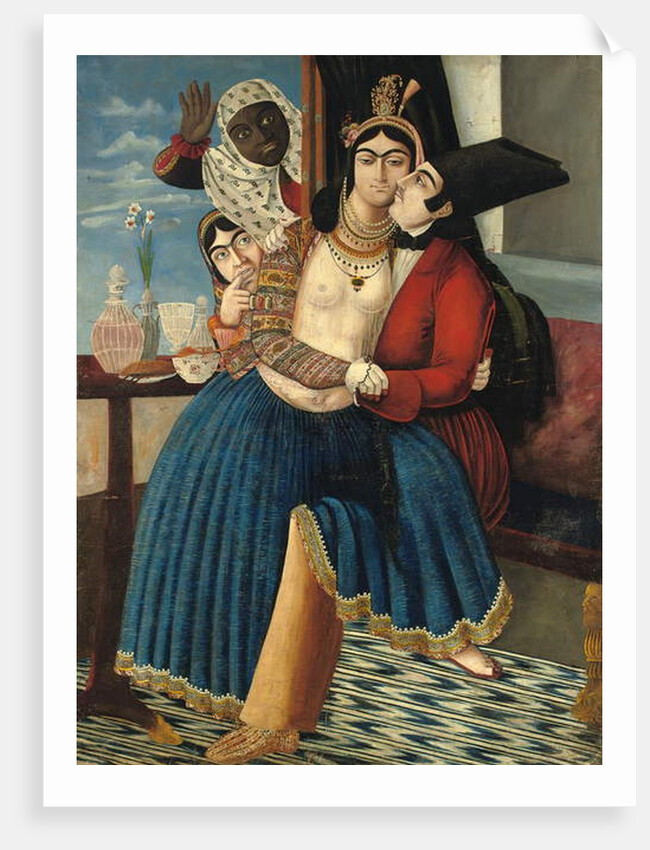 An amorous couple, late 19th century by Abu'l Hassan Ghaffari