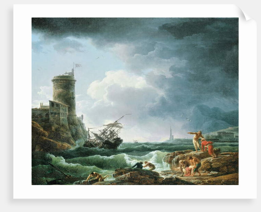 A Storm with Shipwreck by a Fortress, a Castaway in the Foreground, 1769 by Claude Joseph Vernet