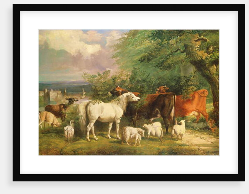 Haddon Hall with Sheep, Cattle, a Stag and a Pony by Henry Barraud