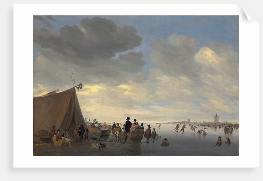 Skaters on the frozen river Lek, the town of Vianen beyond, 1653 by Salomon van Ruisdael
