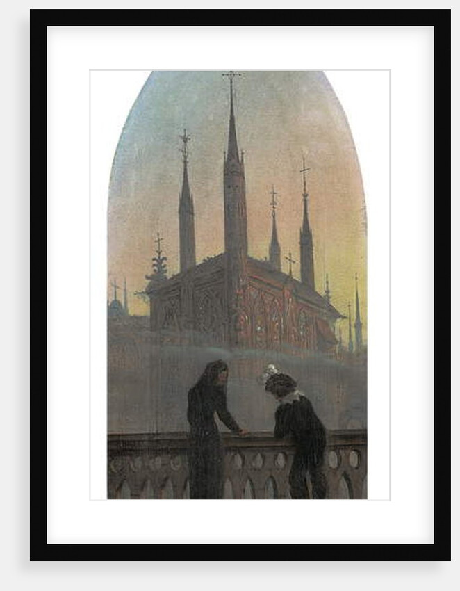 People in old German dress in contemplation of a medieval town by Karl Gustav Carus