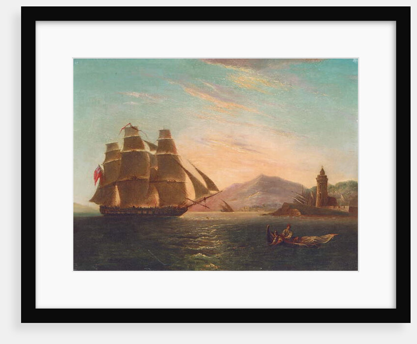 The Frigate HMS Pearl, 32 guns, entering the Faro, Messina by English School