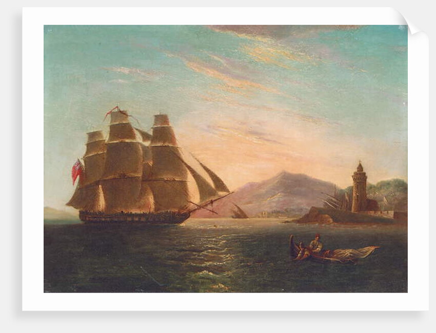 The Frigate HMS Pearl, 32 guns, entering the Faro, Messina by English School