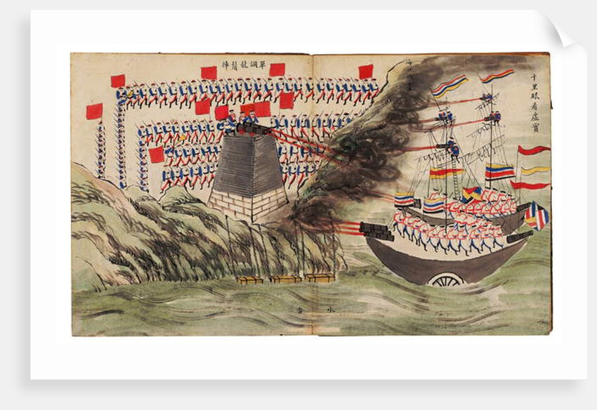 Naval battle scene at the Dagu or Taku Forts, Second Opium War, 1859 by School Chinese