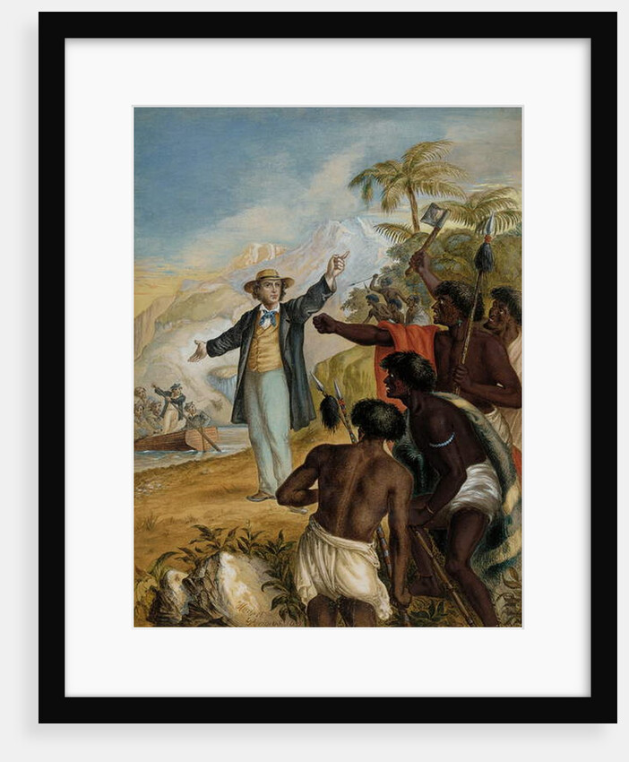 A Scottish missionary coming ashore confronted by warring Maoris, 1868 by Herbert Parsons