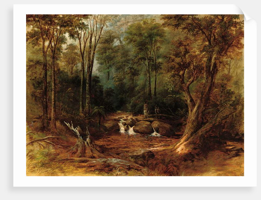 Maoris crossing a forest stream, 1887 by Peter Power