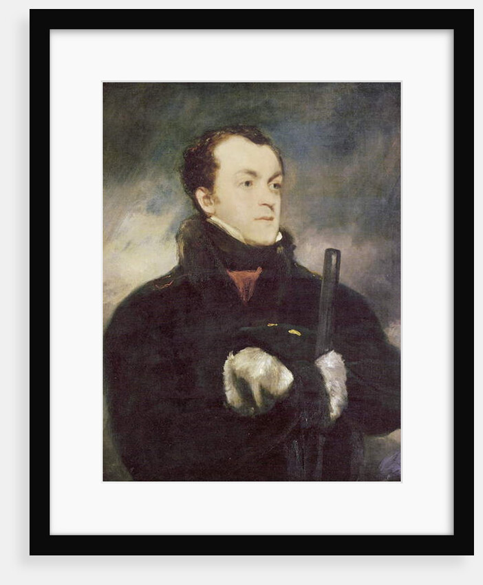Portrait of Captain Lyon, half length, in a fur-trimmed coat, holding a gun by John Jackson