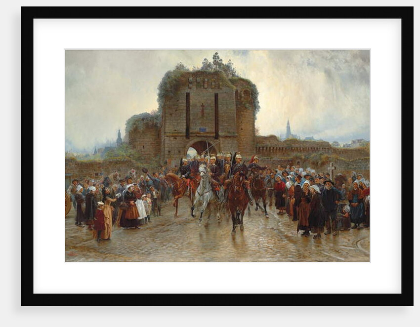 To the front: French cavalry leaving a Breton city on the declaration of war, 1888-89 by Lady Butler
