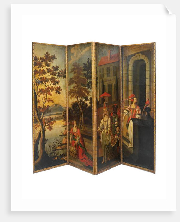 Four-fold double-sided screen, c.1700 by Anglo-Flemish School