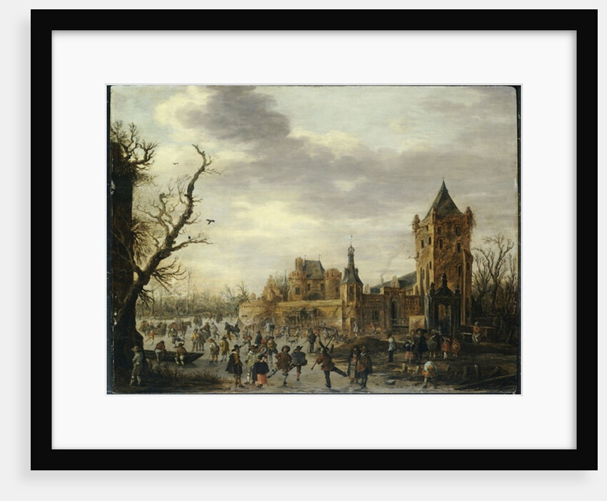 A View of Kasteel Batestein Vianen, in Winter with a Gentleman, his Wife and Retinue Watching Winter Sports on the Ice by Jan Josephsz van Goyen