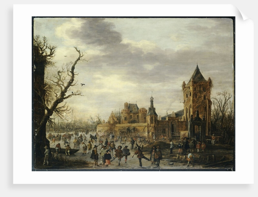 A View of Kasteel Batestein Vianen, in Winter with a Gentleman, his Wife and Retinue Watching Winter Sports on the Ice by Jan Josephsz van Goyen