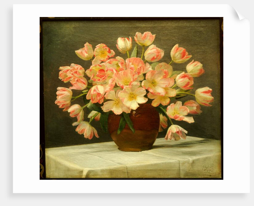 Tulips in a Vase on a Draped Table, 1915 by Peter Johan Schou